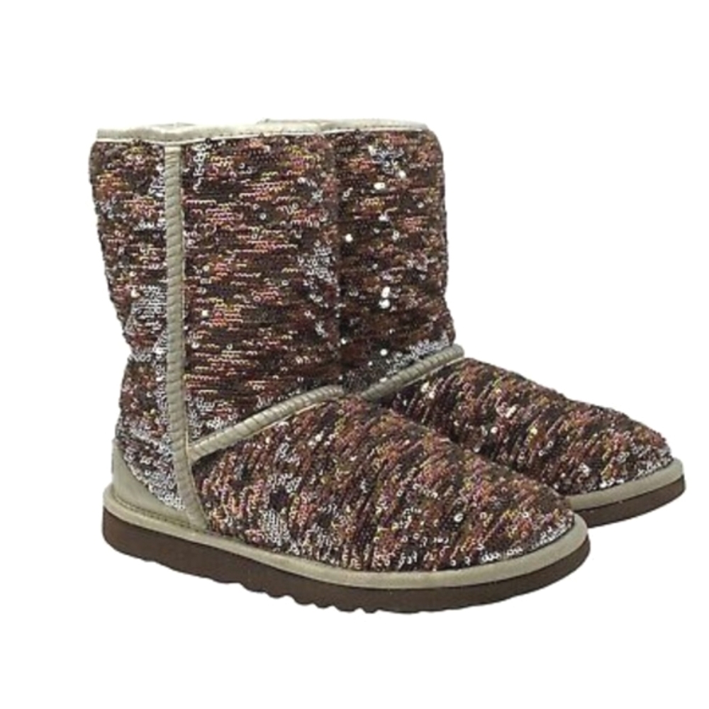 UGG Classic Short Sparkle Sequin Gold Brown Winter Boots